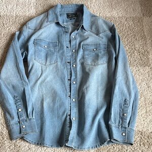 Canyon Of Heroes Large Men's Blue Denim Pearl Button up Shirt